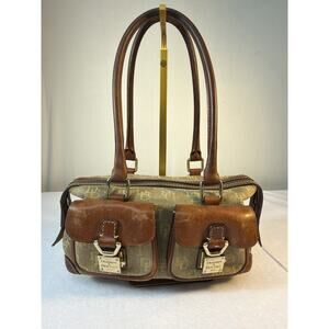 Vintage Dooney & Bourke East West Shoulder Bag Canvas Leather Y2K